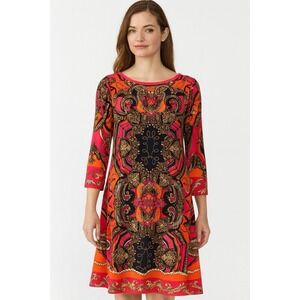 Haani Colorful Elegant 3/4 sleeve Chain Link‎ Print Stretchy shift Dress, sz XL